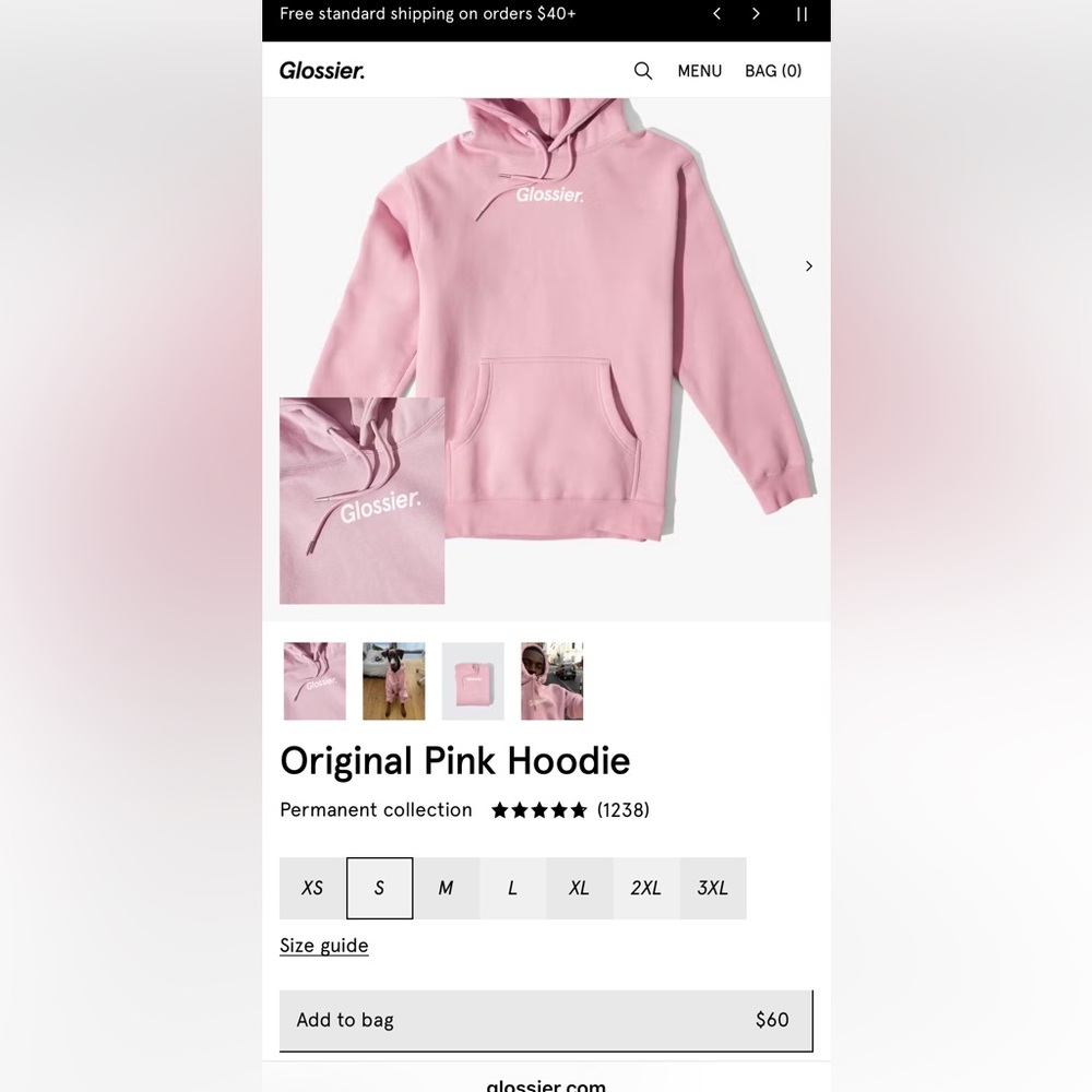 Glossier pink hoodie